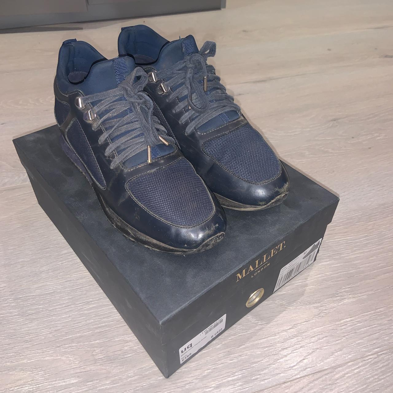 Mallet Men's Navy and Silver Trainers Depop