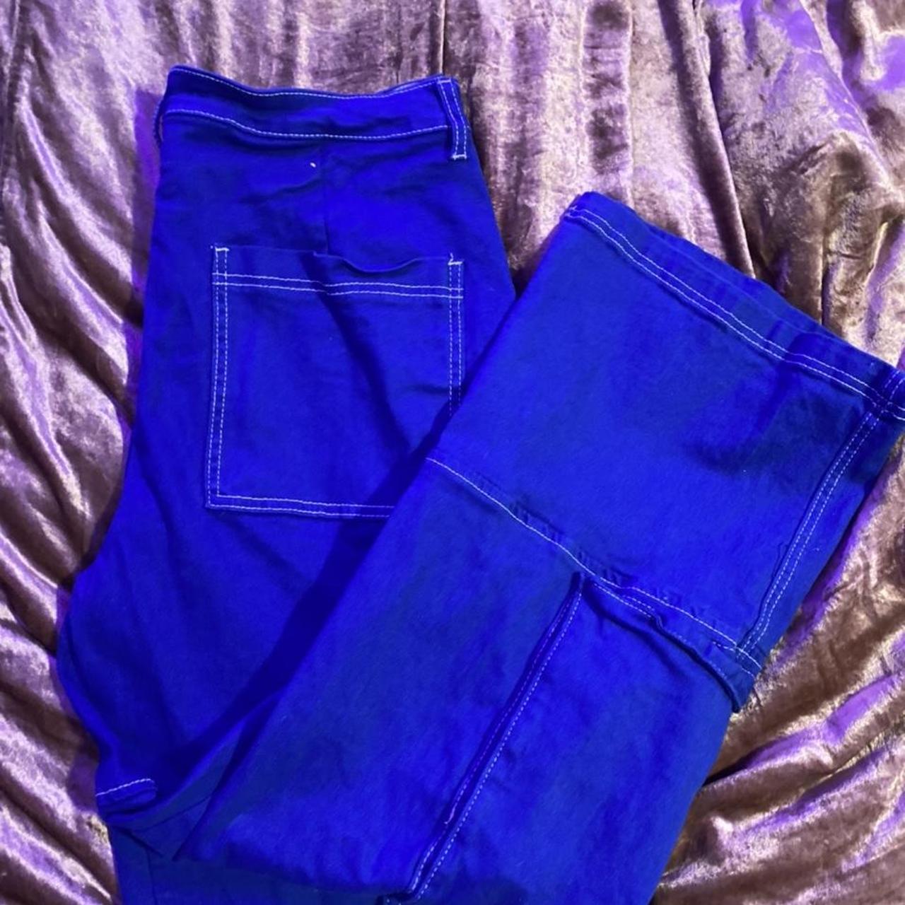 rue21 bright blue cargo pants, contrast stitching, - Depop