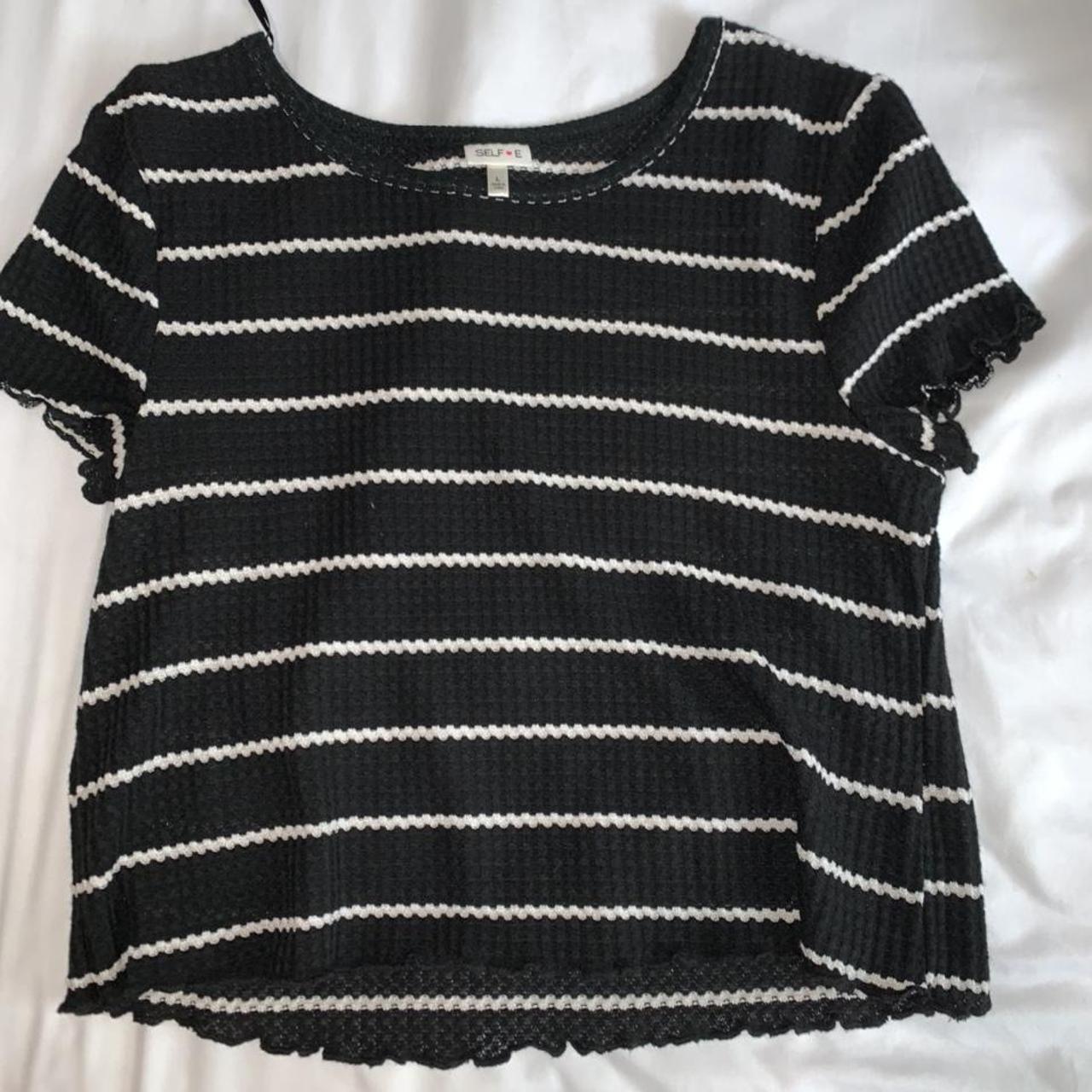 Macy's Women's Black and White Crop-top | Depop