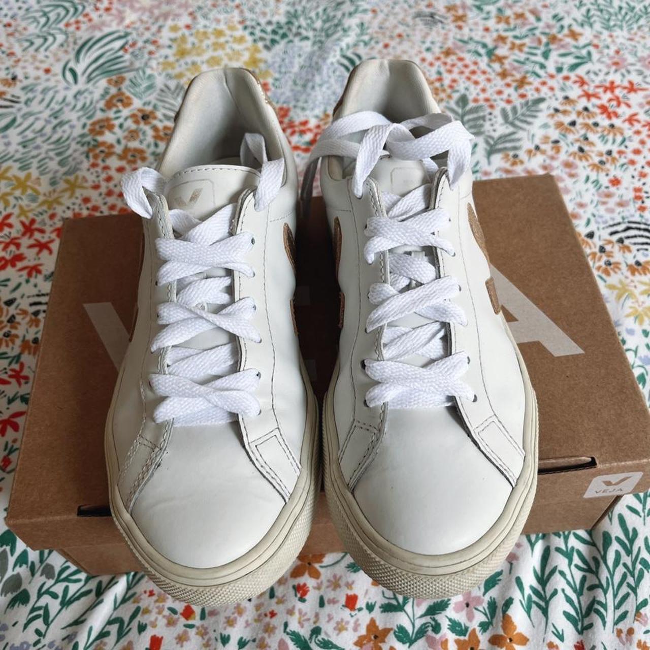 Genuine white and gold woman’s veja trainers, good... - Depop