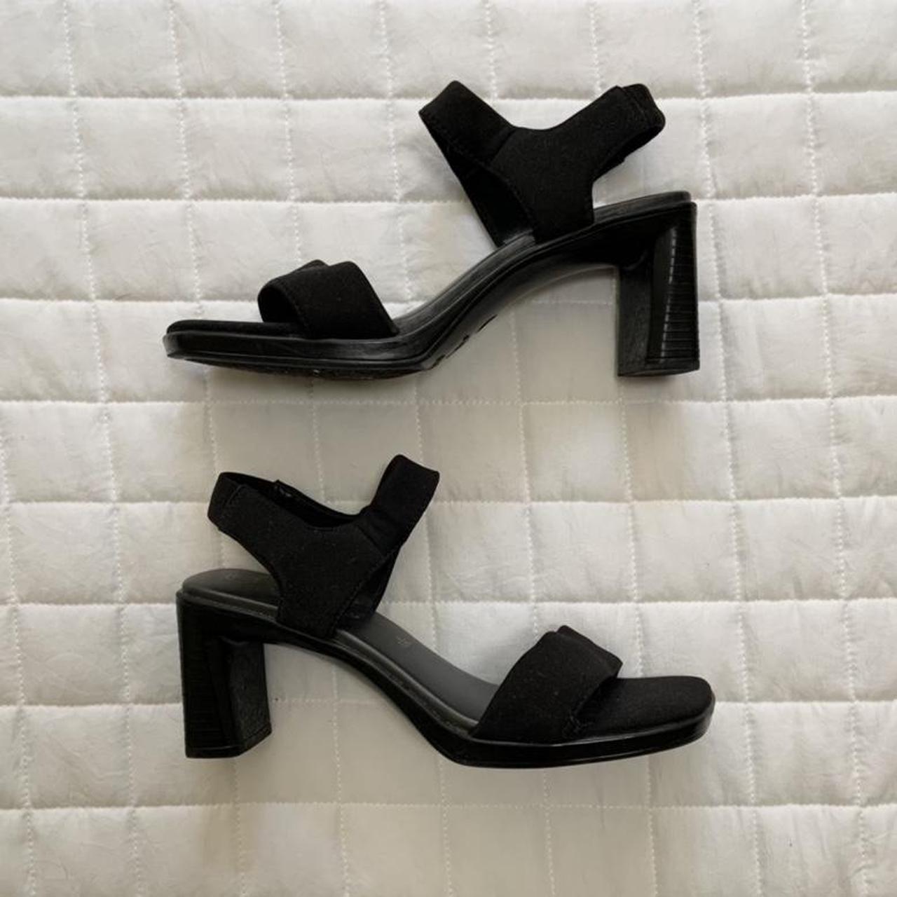 90s style strappy square toe black heels. size 7 +... - Depop