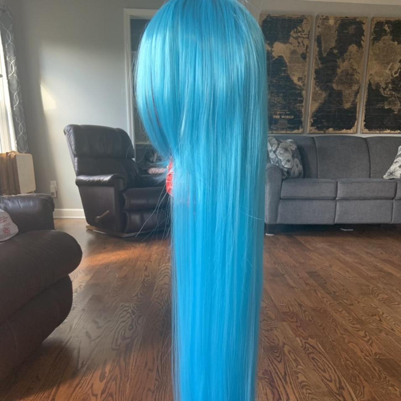 long blue synthetic wig, never worn & unstyled! only... Depop