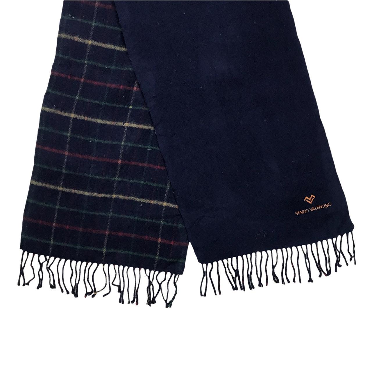 MARIO VALENTINO Navy Plaid Scarf Fringes 2024 Muffler