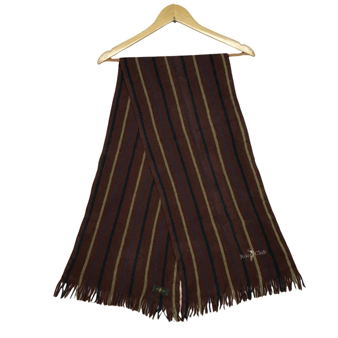 POLO CLUB Embroidered Logo Striped discount Brown Muffler Fringes Scarf