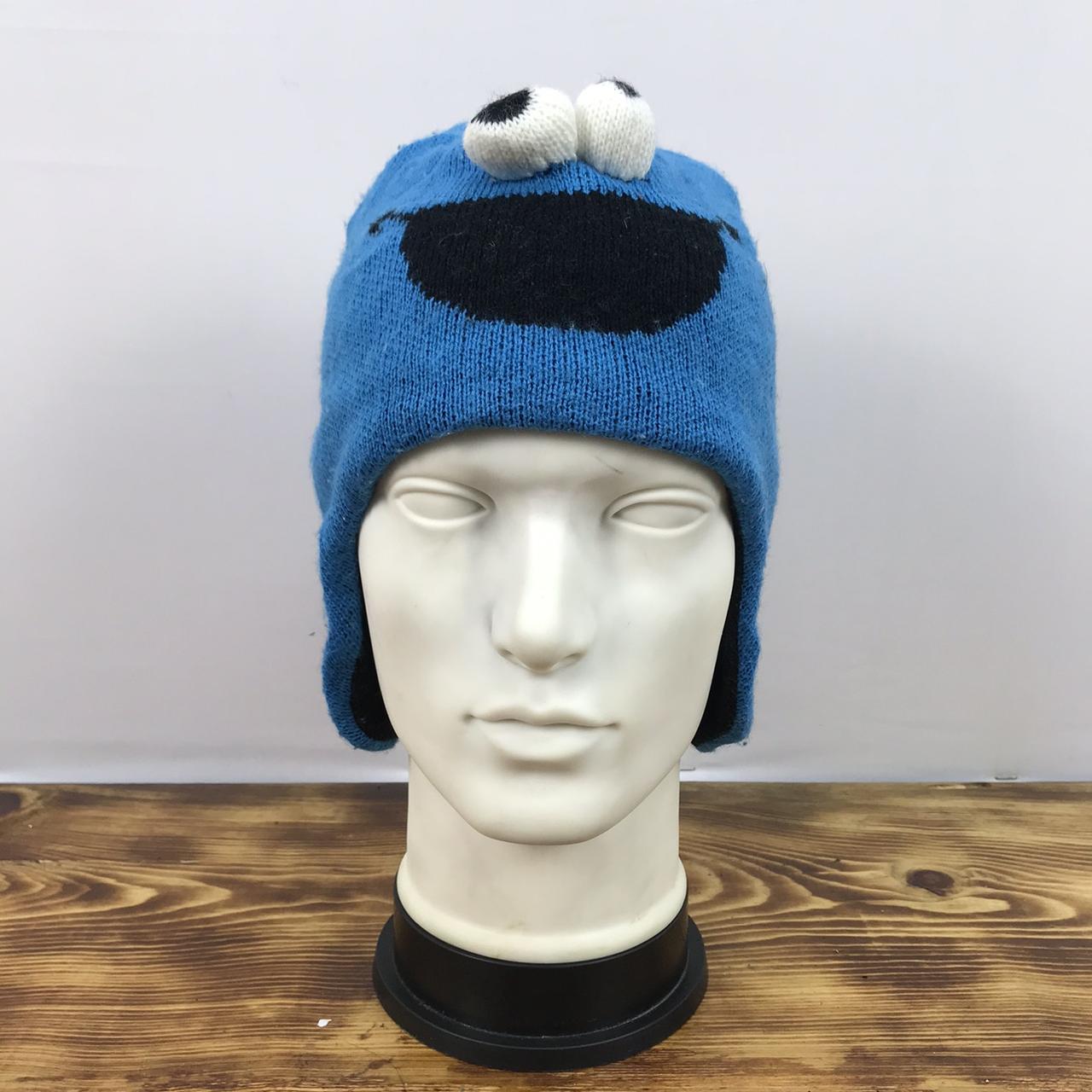 SESAME STREET Cookie Monster Face Solid Blue Beanie - Depop