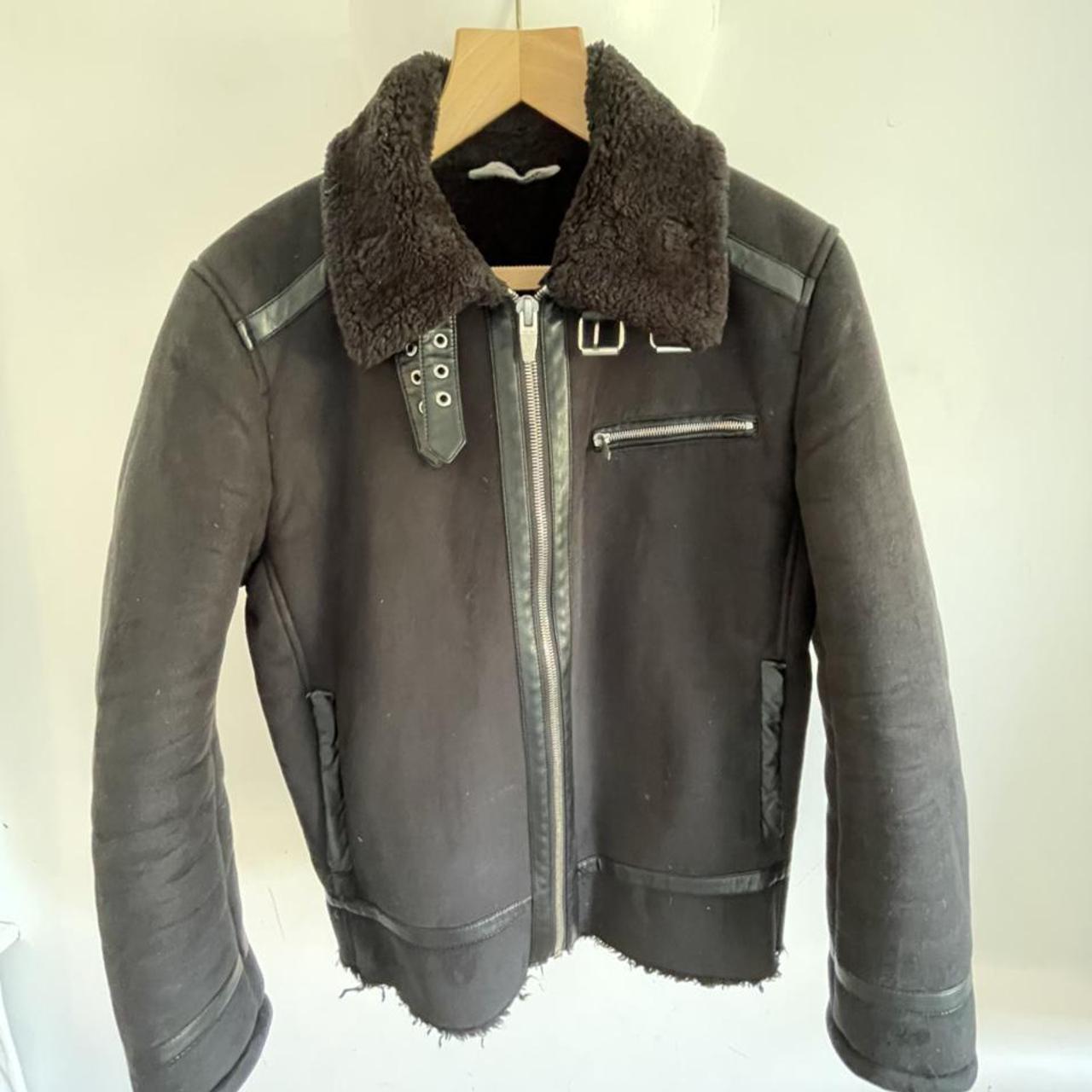 ZARA Men’s Shearling Jacket Black. , Size