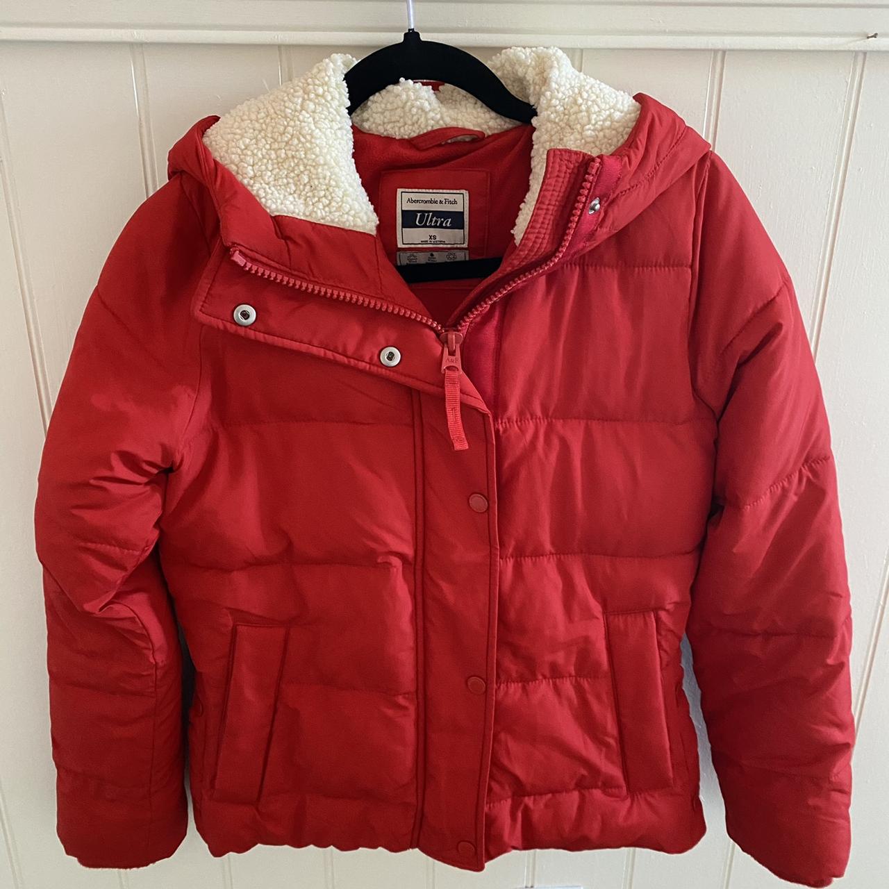 Abercrombie and Fitch red ultra puffer coat.... - Depop