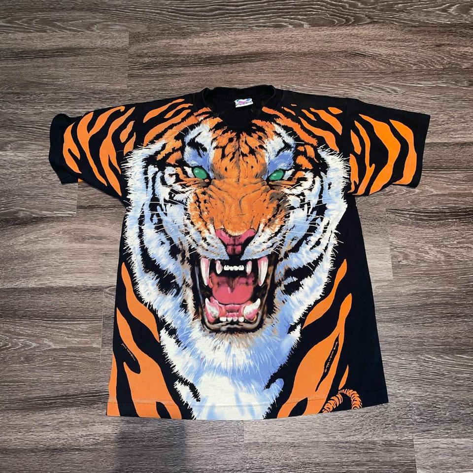 Buy Liquid Blue Men's Tiger Face T-Shirt, Black, Medium at
