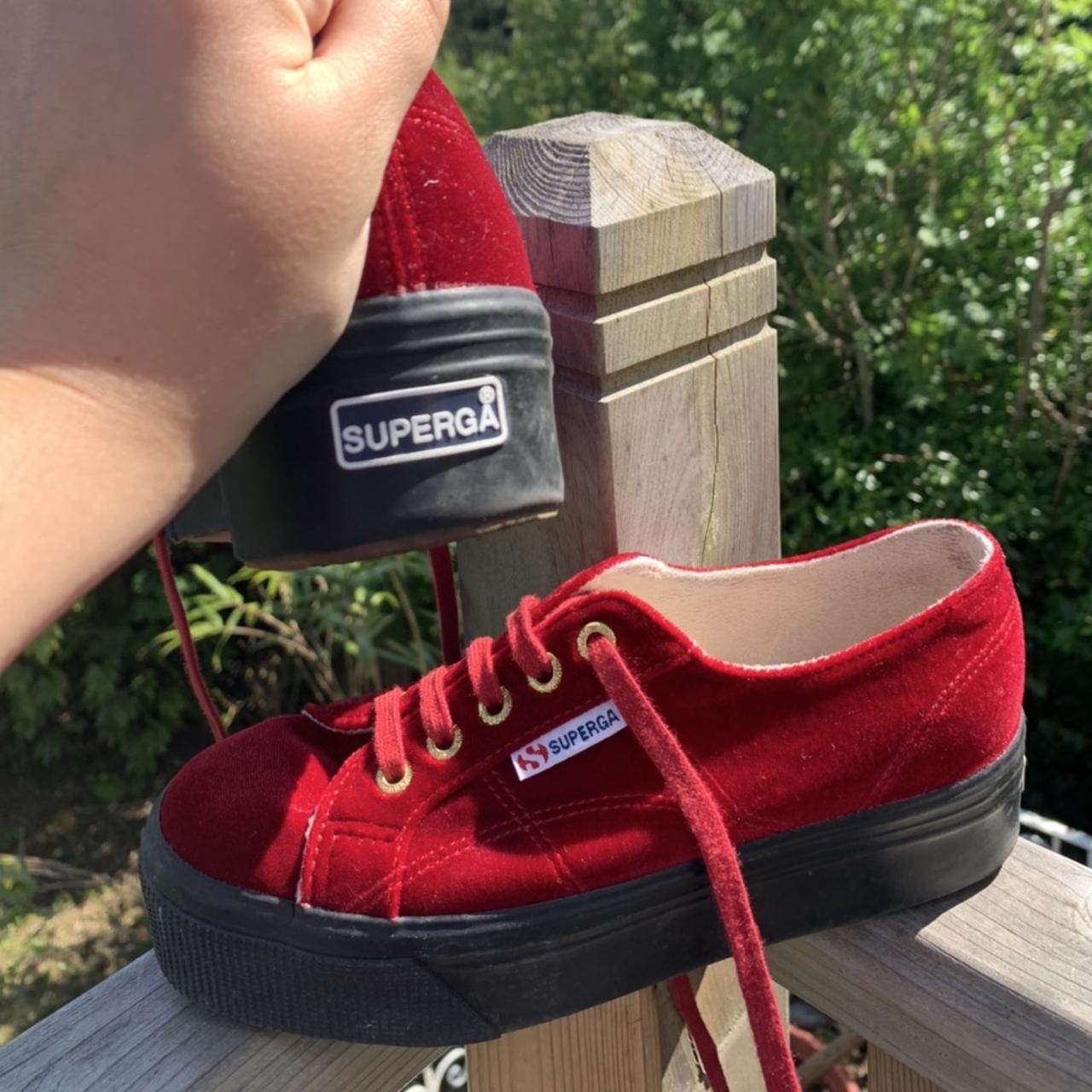 Superga red shop velvet sneakers