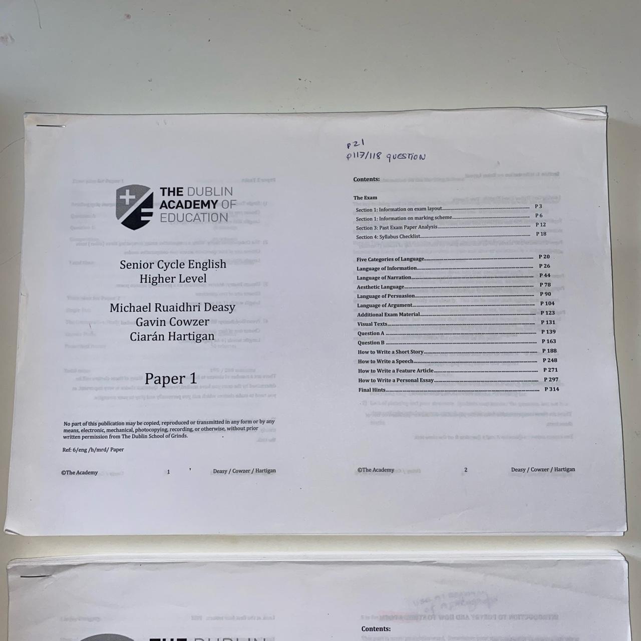 Dublin school of grinds leaving cert English paper 1... Depop