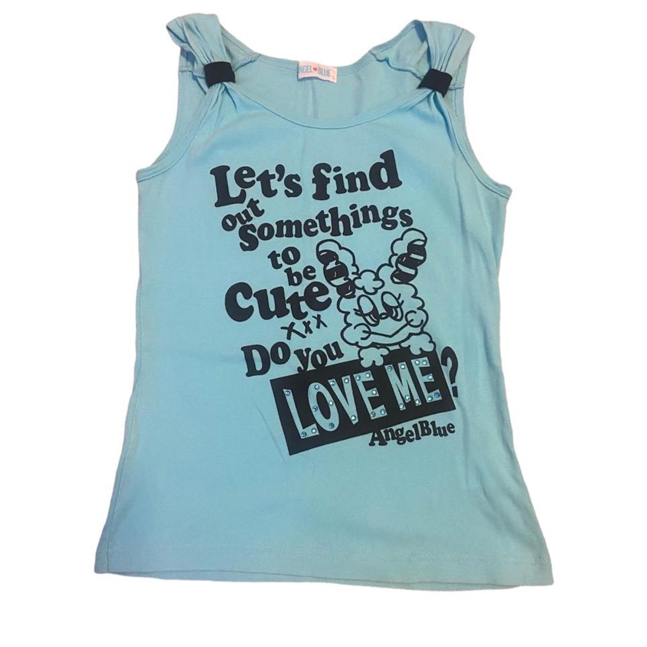 AUTHENTIC BEDAZZLED ANGEL BLUE TOP length 22... Depop