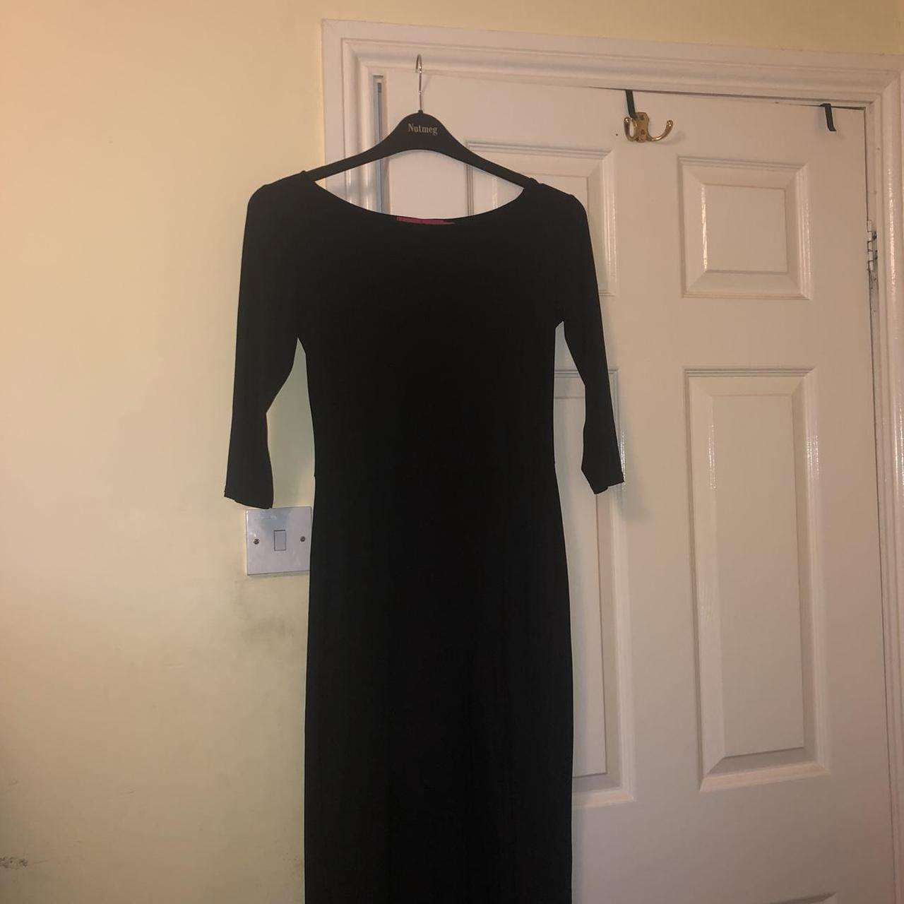 floor length black dress with slit mid thigh on the... - Depop