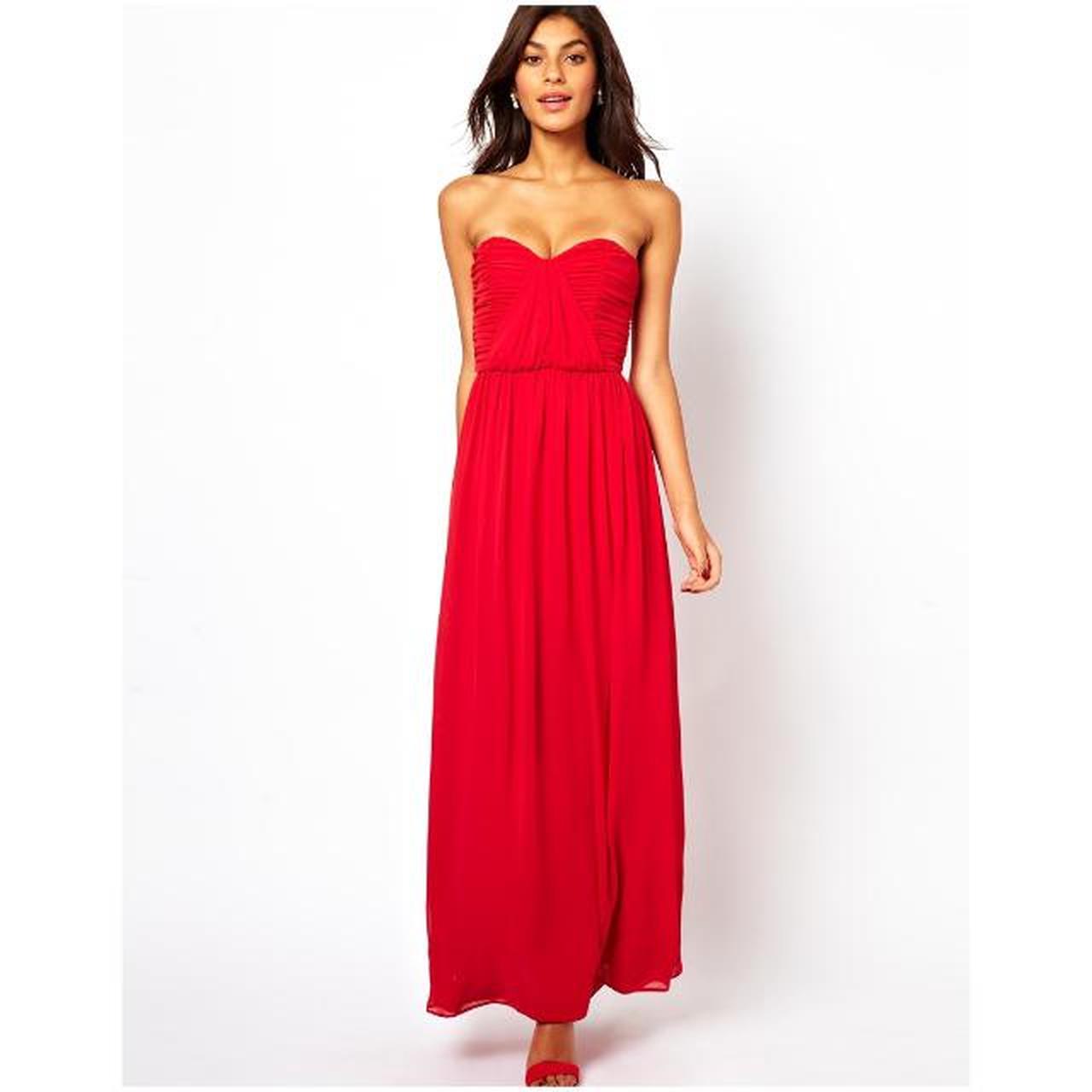 Red strapless maxi dress ball gown, size 8. Perfect... - Depop