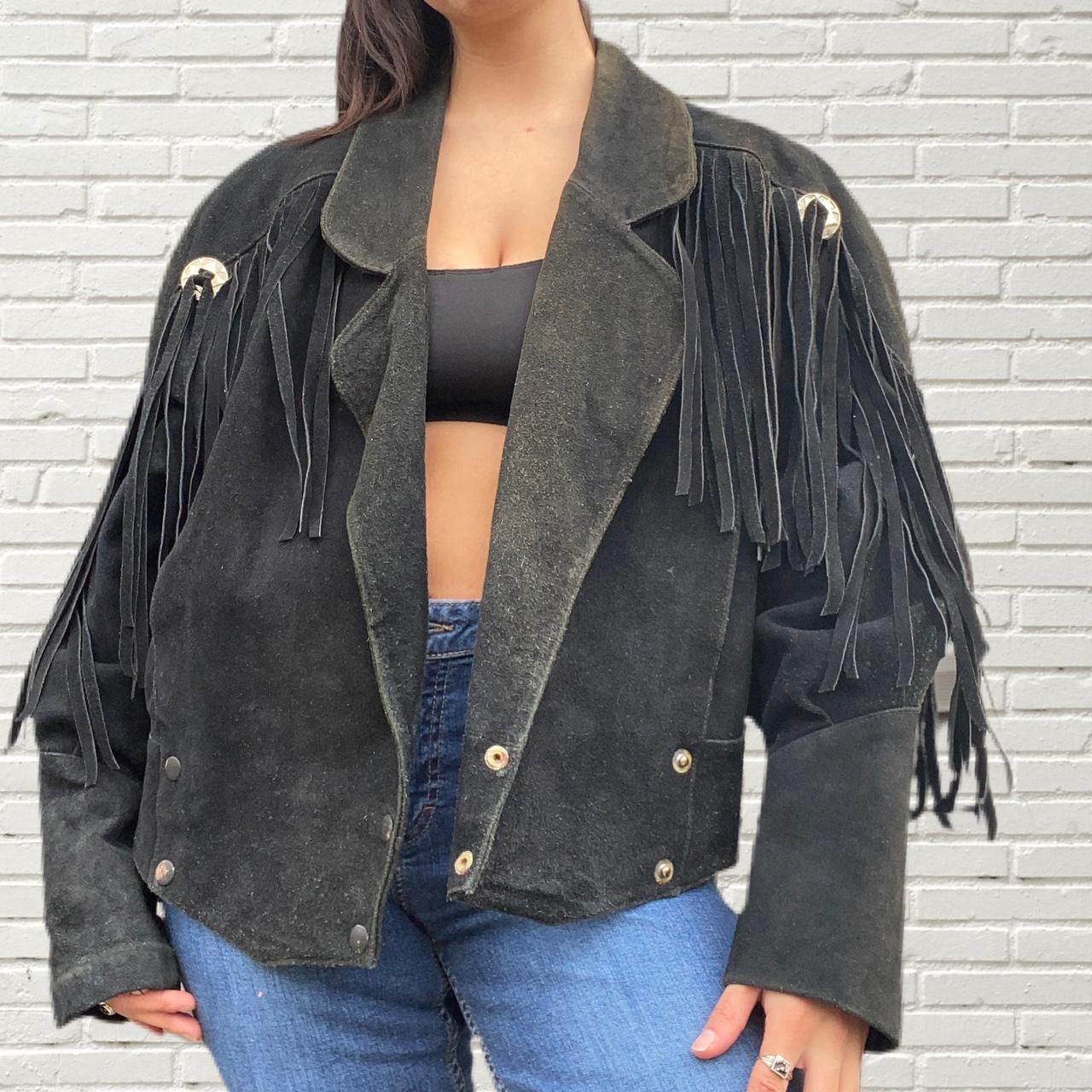 vintage black fringe jacket