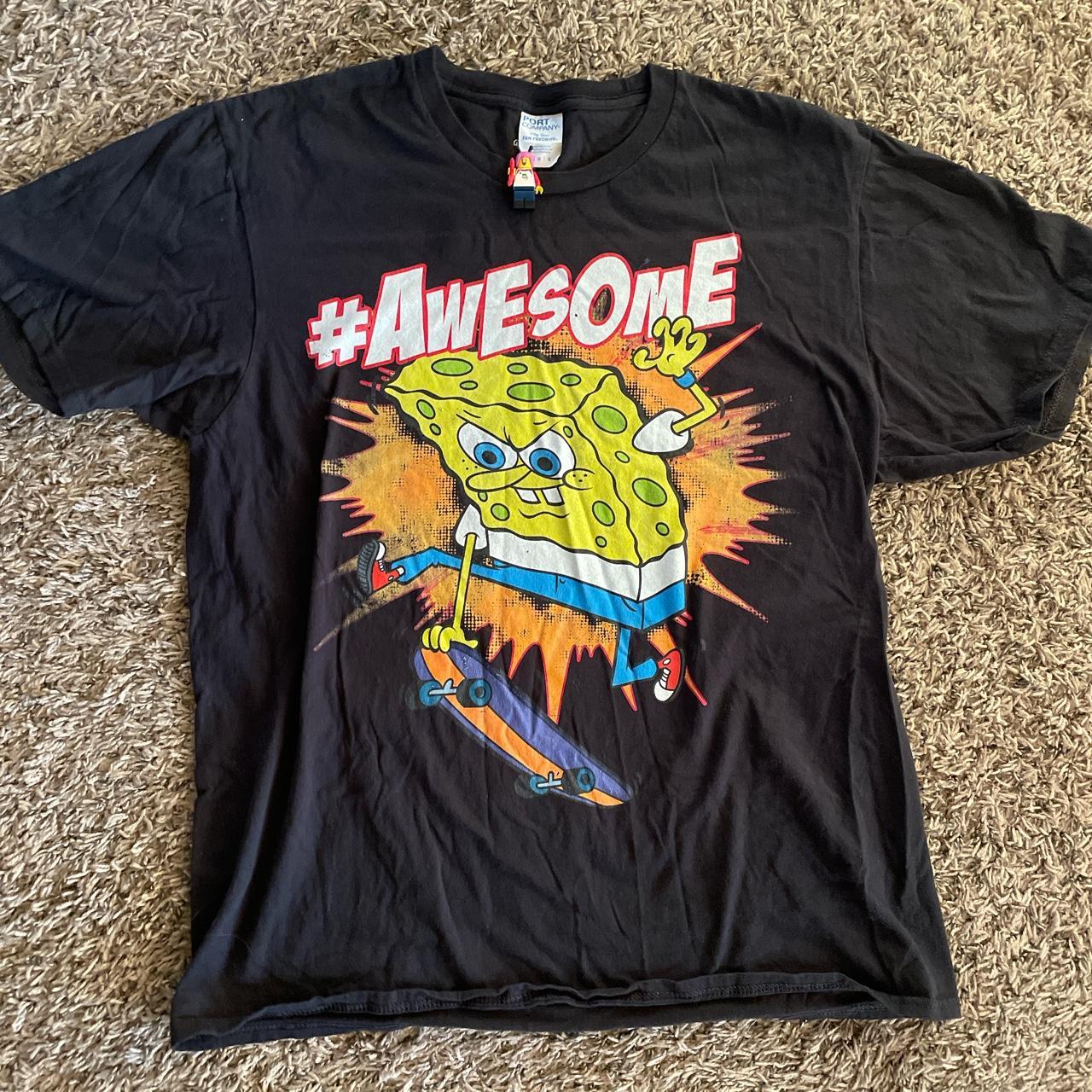 SpongeBob skateboarding “#AWESOME” black tee... - Depop