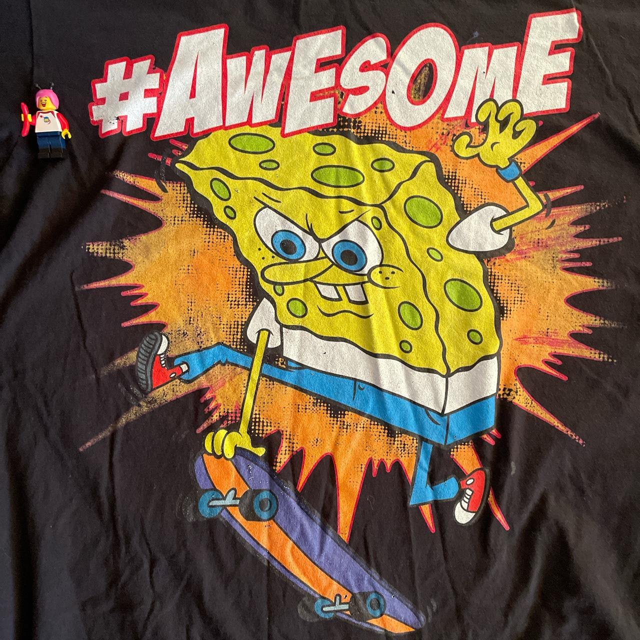 Spongebob Skateboarding “#awesome” Black Tee - Depop