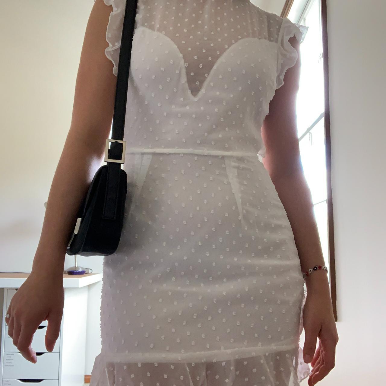 White mini dress with white polka dot mesh. Super... - Depop