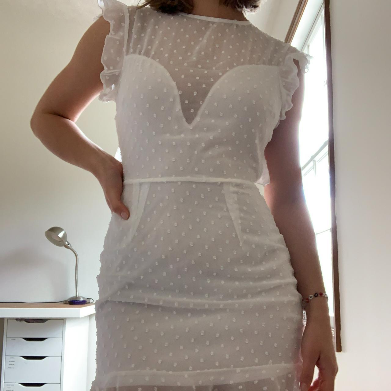 White mini dress with white polka dot mesh. Super... - Depop