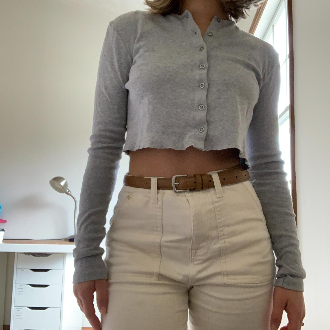 Grey cropped button down sweater. Comfy & simple.... - Depop