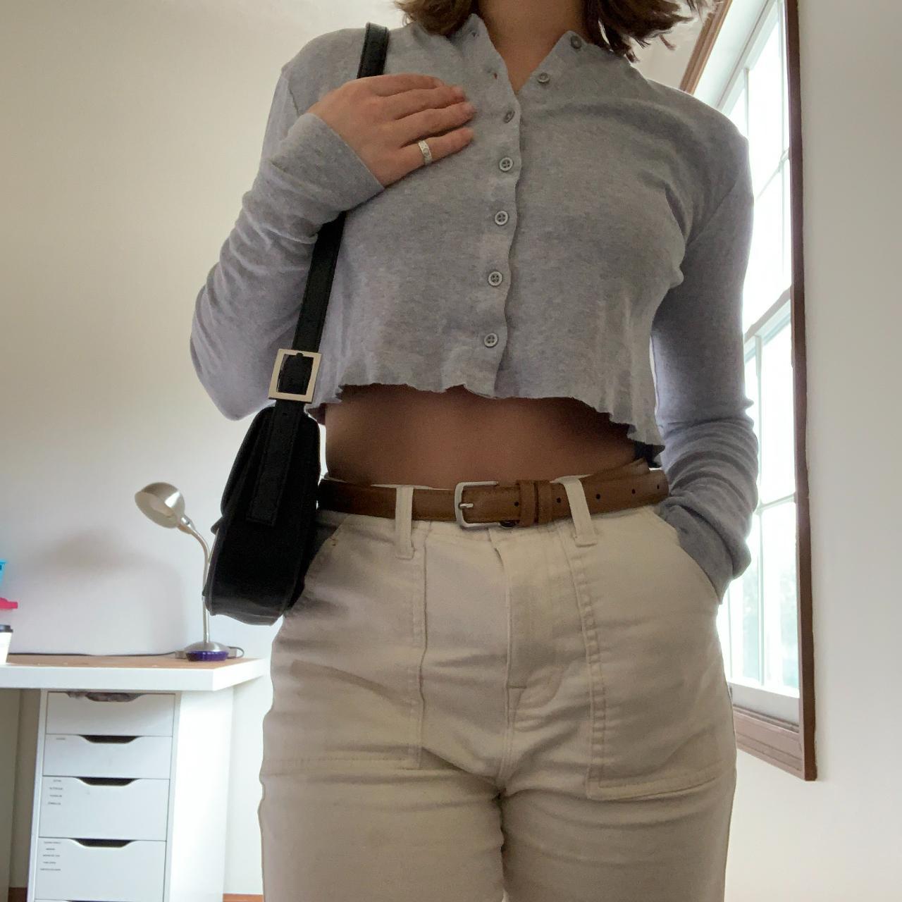 Grey cropped button down sweater. Comfy & simple.... - Depop