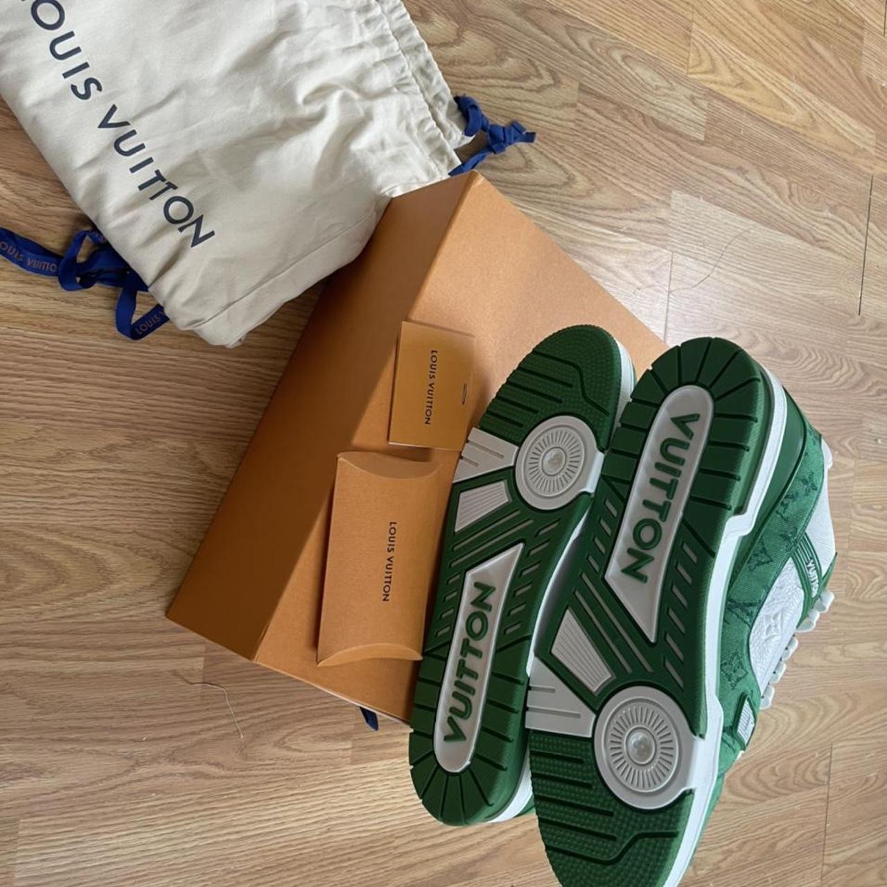 Louis Vuitton, Shoes, Louis Vuitton Trainer Green Monogram Denim White