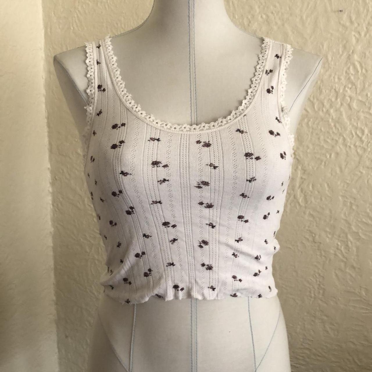 Urban Outfitters Pointelle White Lace Pink Flowers... - Depop