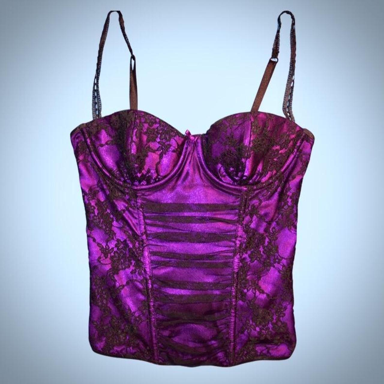 Cute Trendy Y2k Corset Top With Lace Paneled Satin... Depop