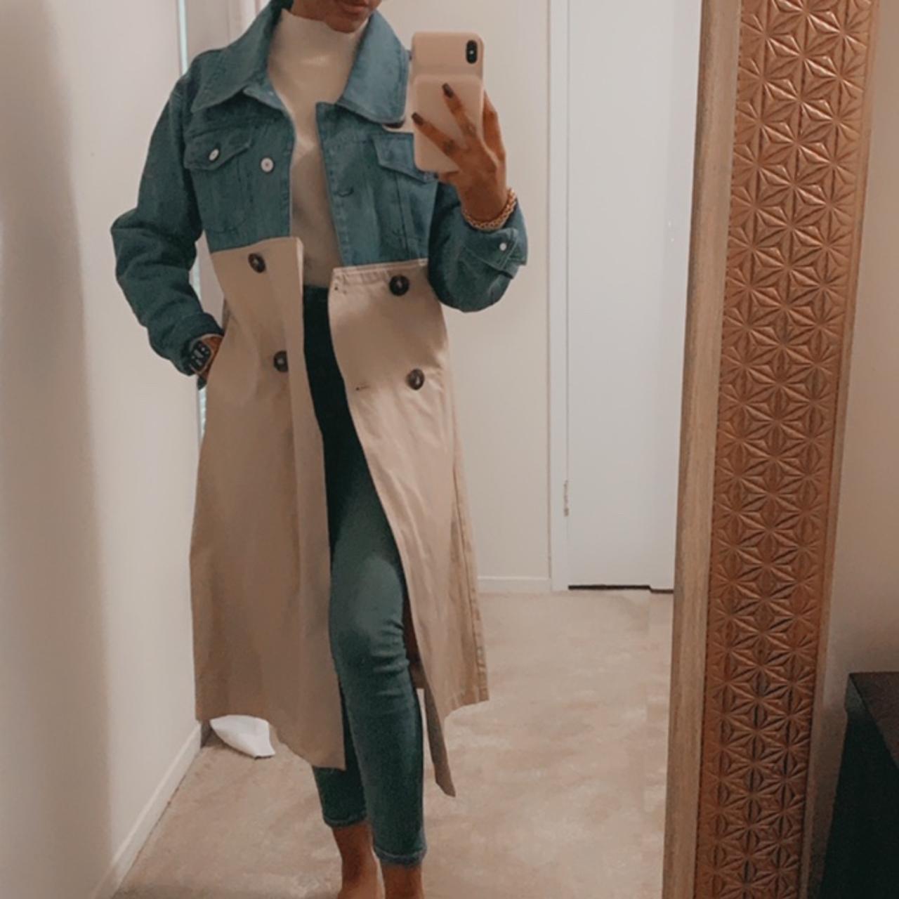 Half N Half Denim and Khaki trench coat size 2 Depop