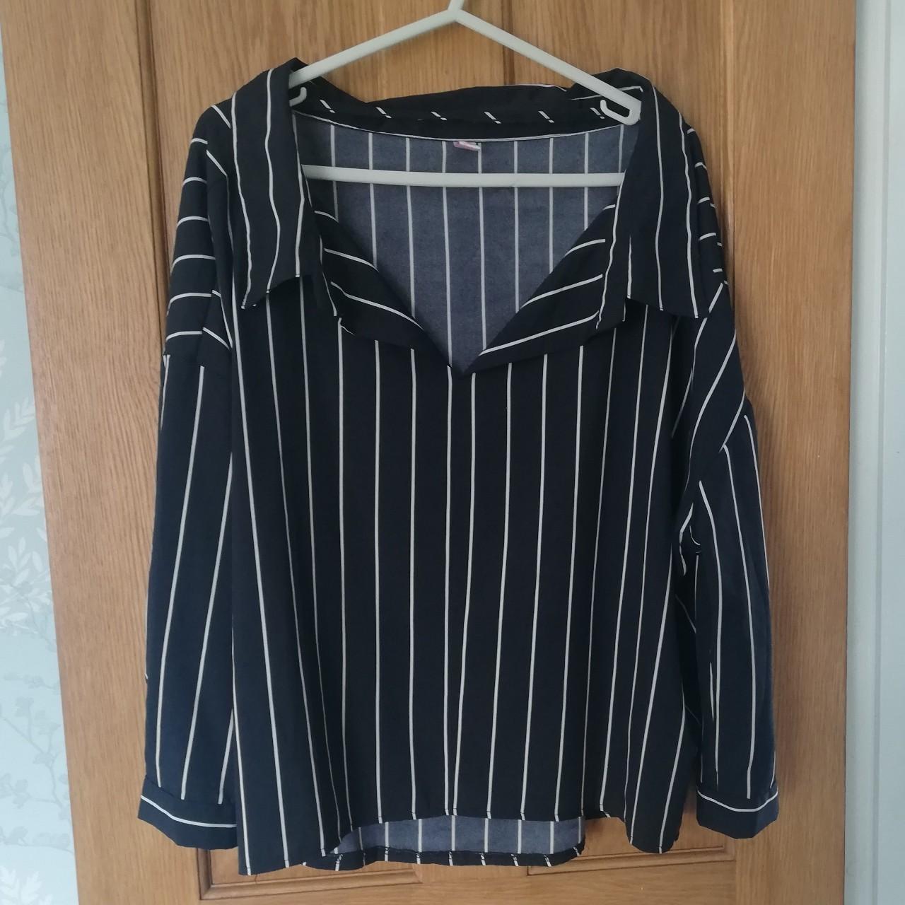 Black and white striped blouse from yesstyle. Loose,... - Depop