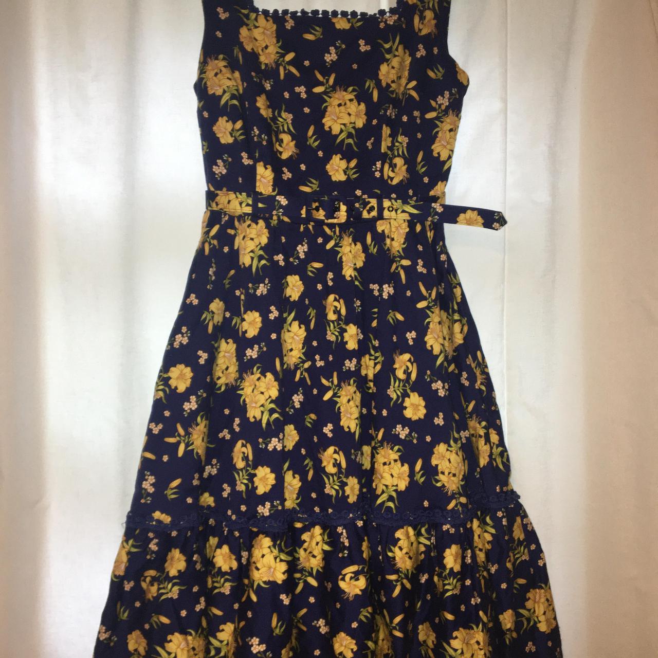 Collectif Women's Yellow and Blue Dress | Depop