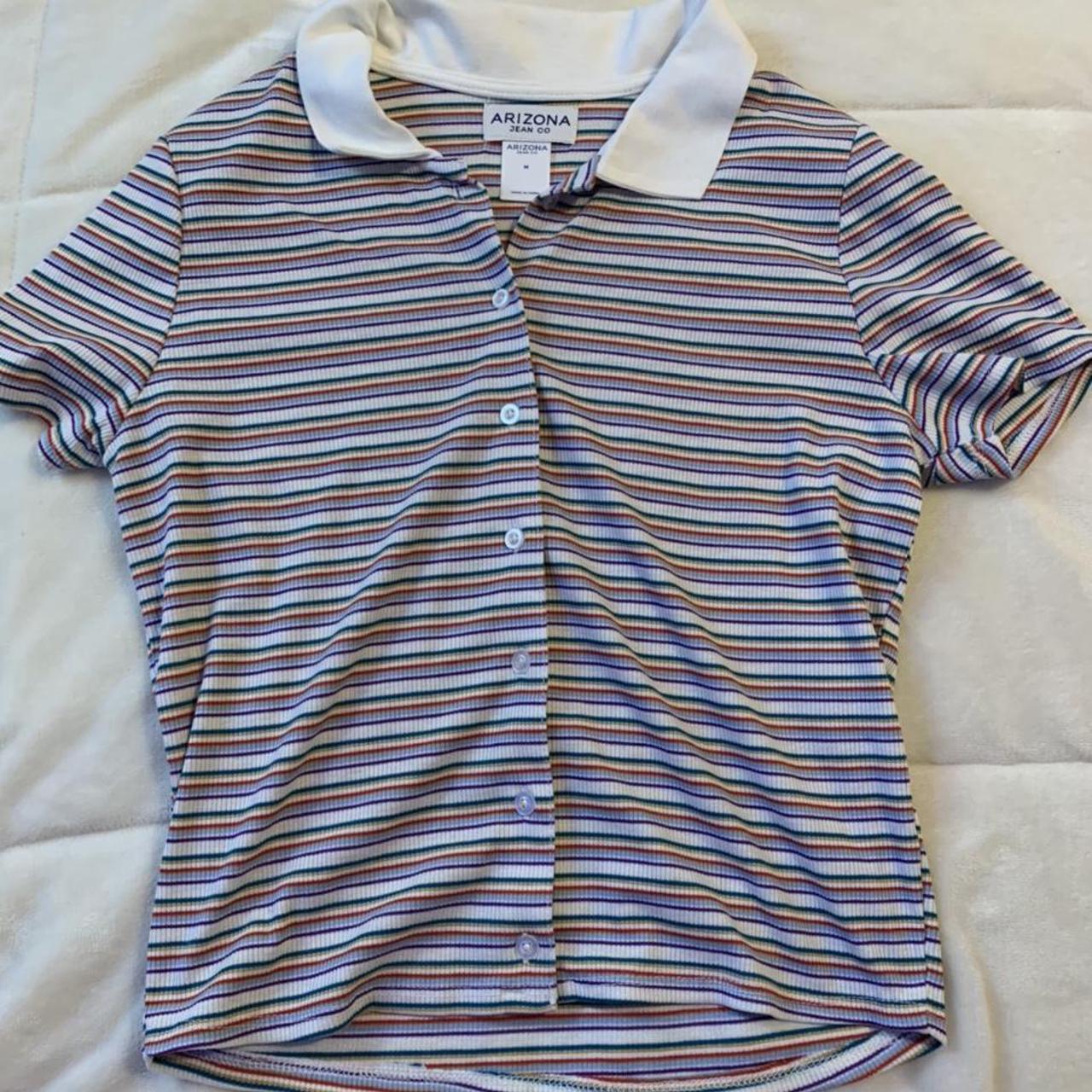 cute 90s collared striped shirt! size small :) no... - Depop