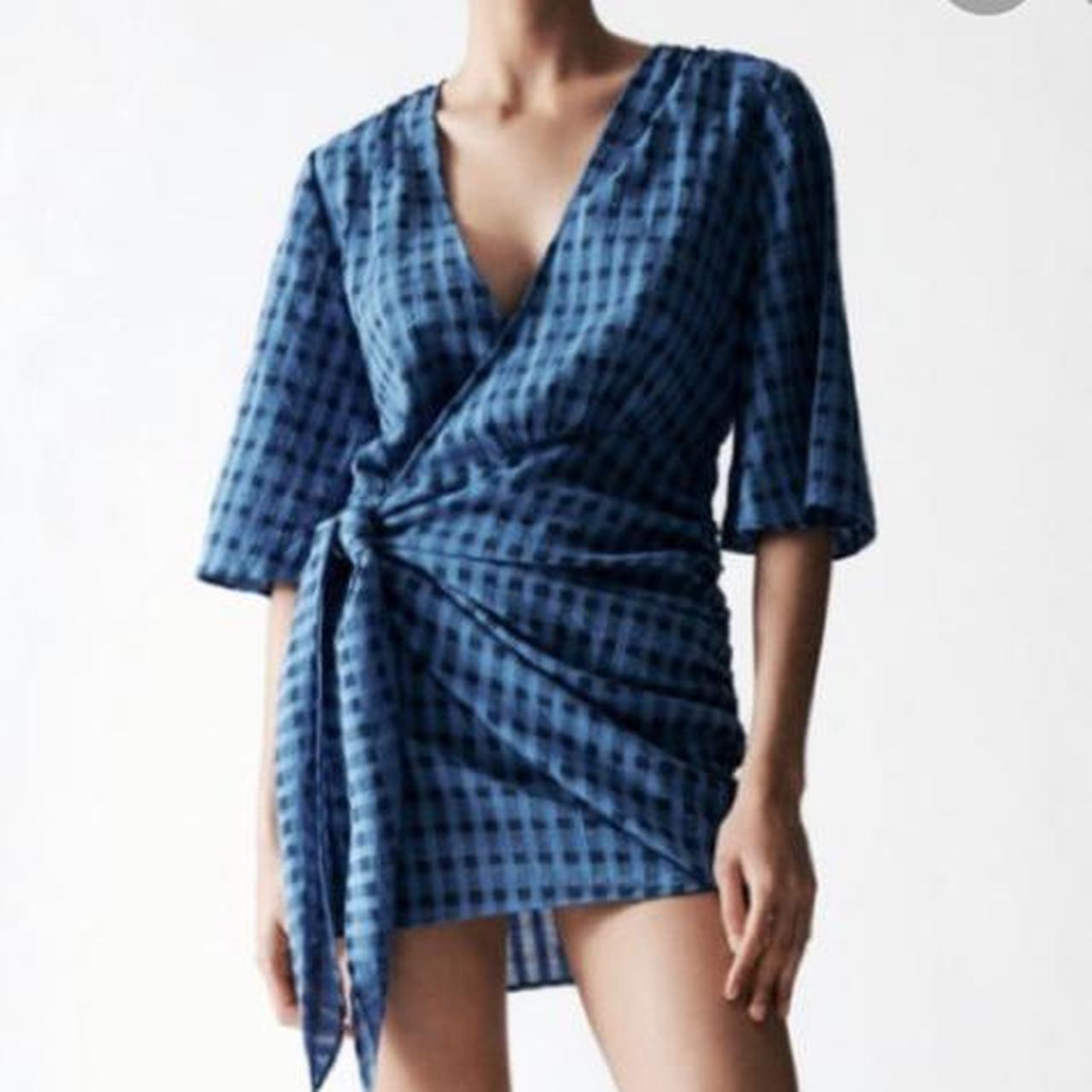 Zara blue wrap mini wrap dress in size ...