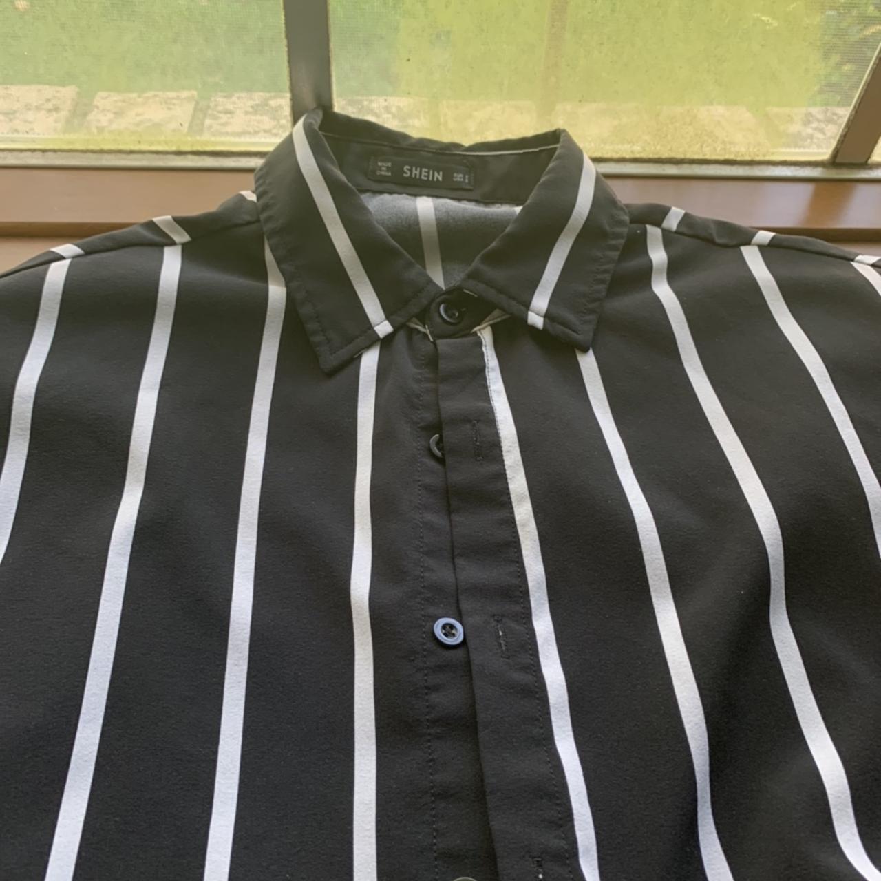 Shein black and white striped polo shirt Men’s... - Depop