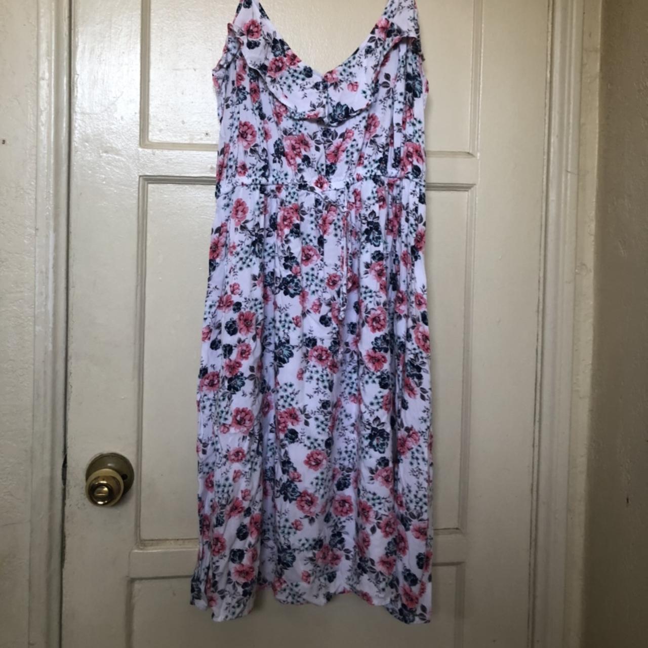 White floral dress from Torrid with a drawstring... - Depop