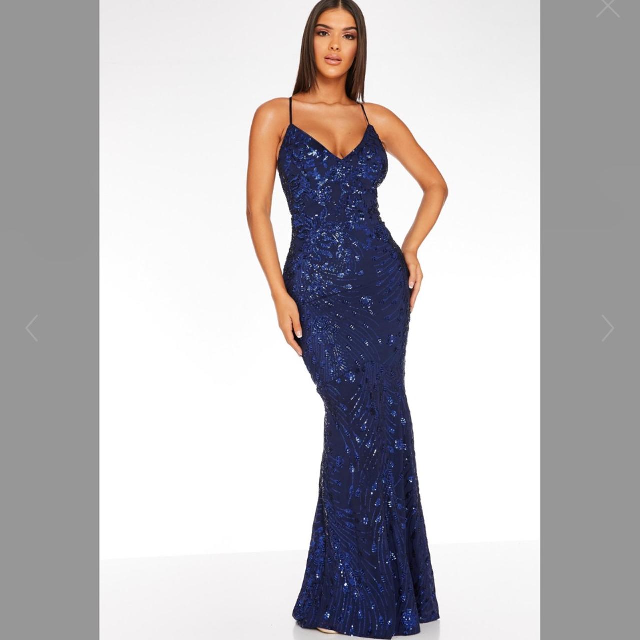 QUIZ blue sequin prom dress with lace ...