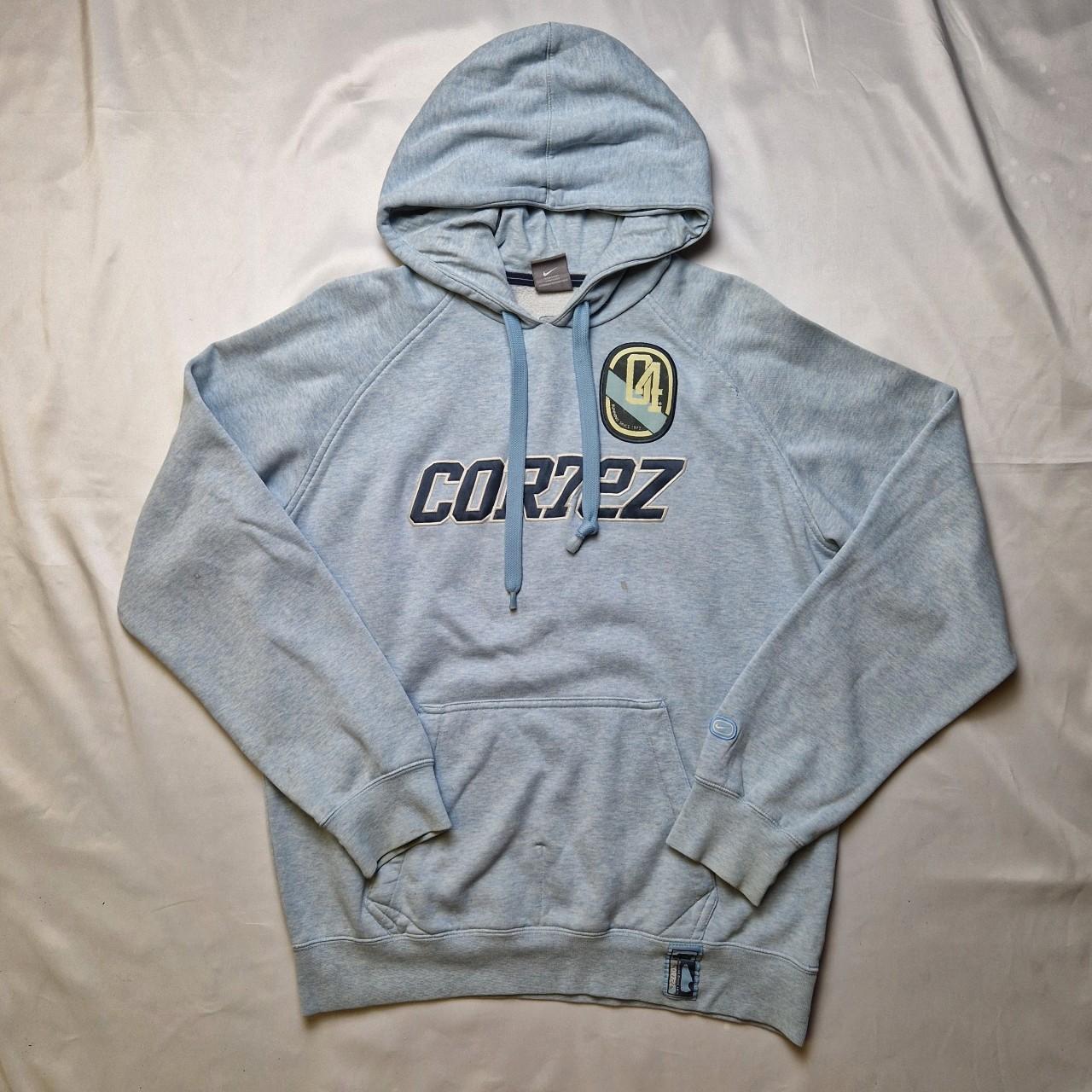 Nike Cortez vintage hoodie in light baby blue with a... - Depop