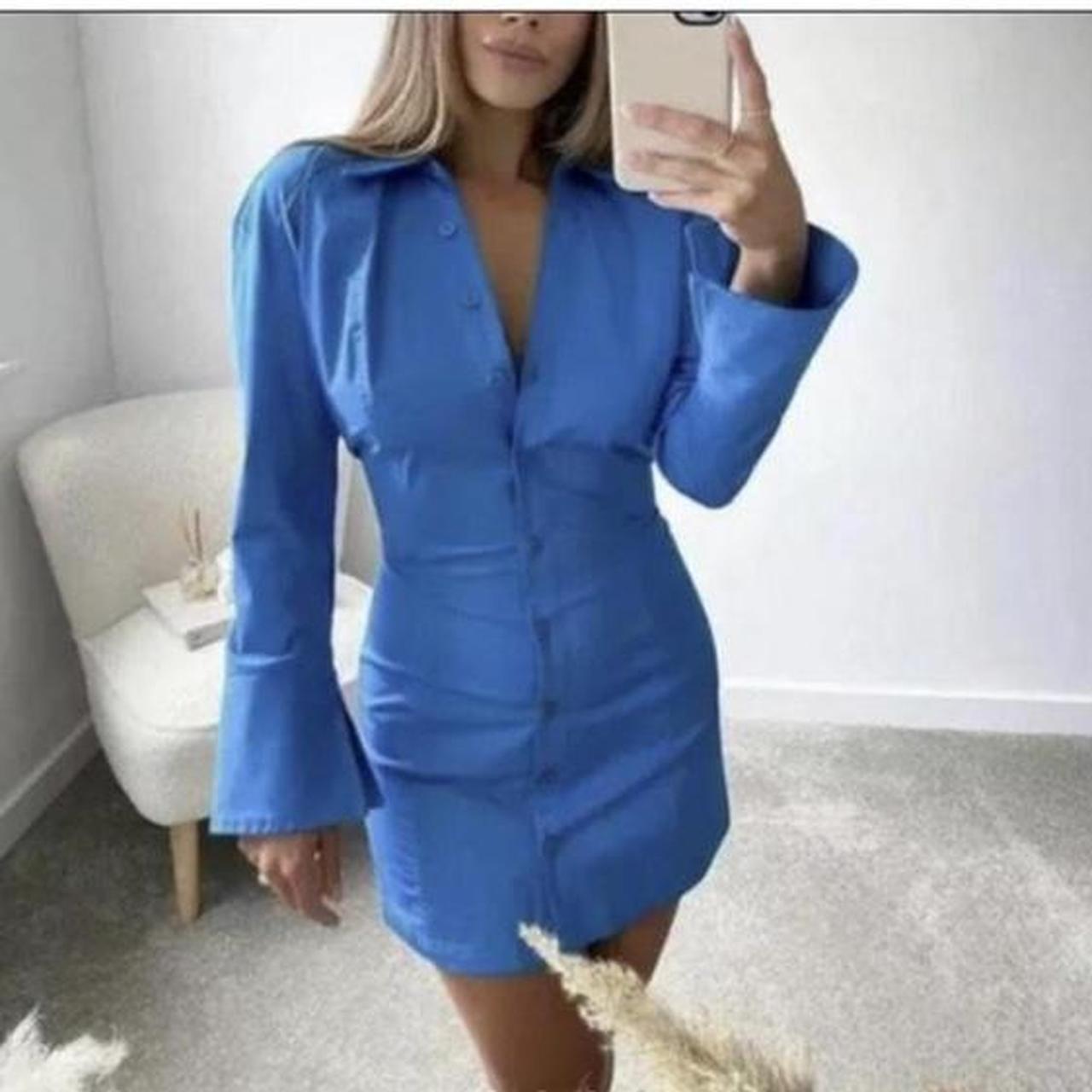 Zara electric blue cotton shirt dress Love this... Depop