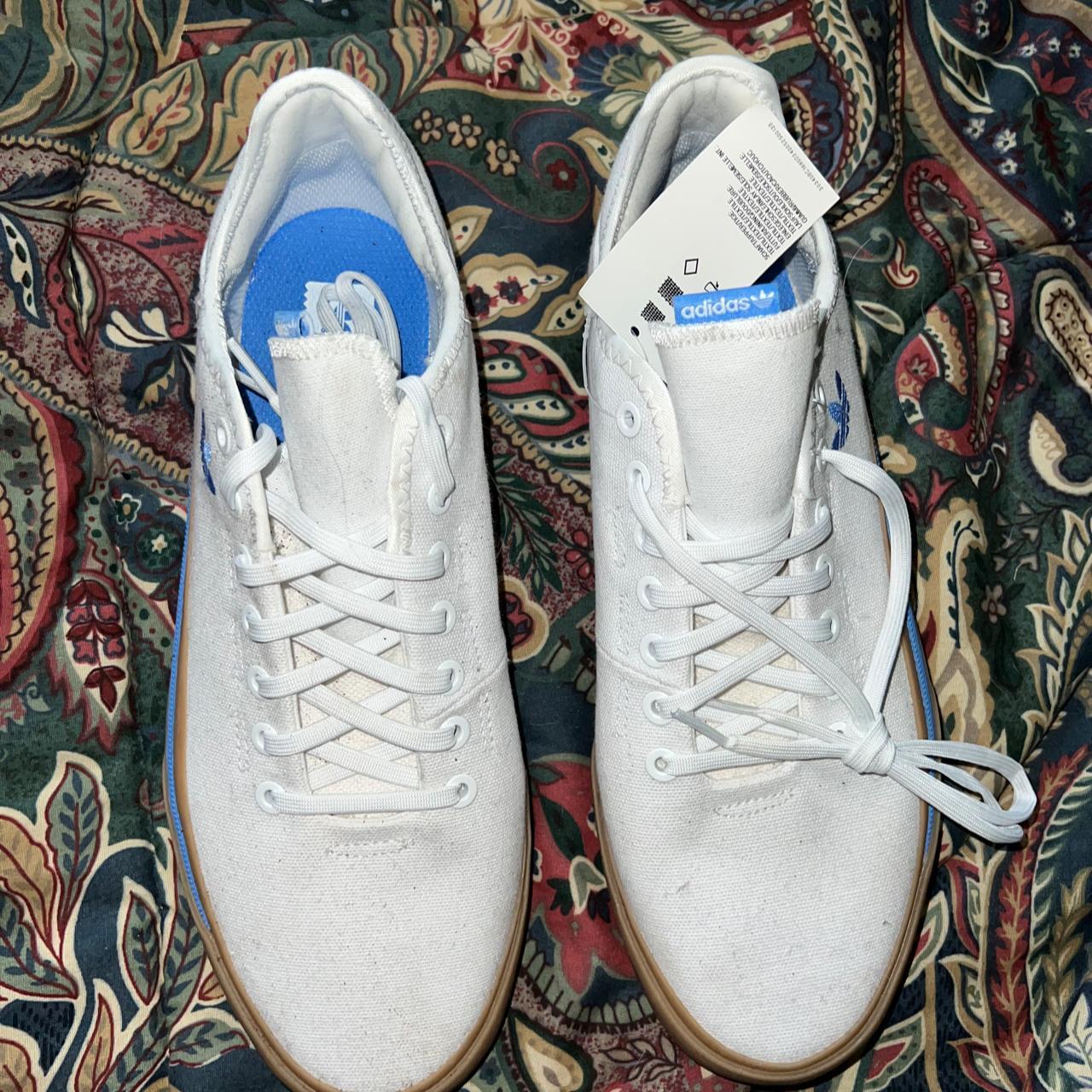 BRAND NEW Adidas, white shoes with blue accents and... - Depop