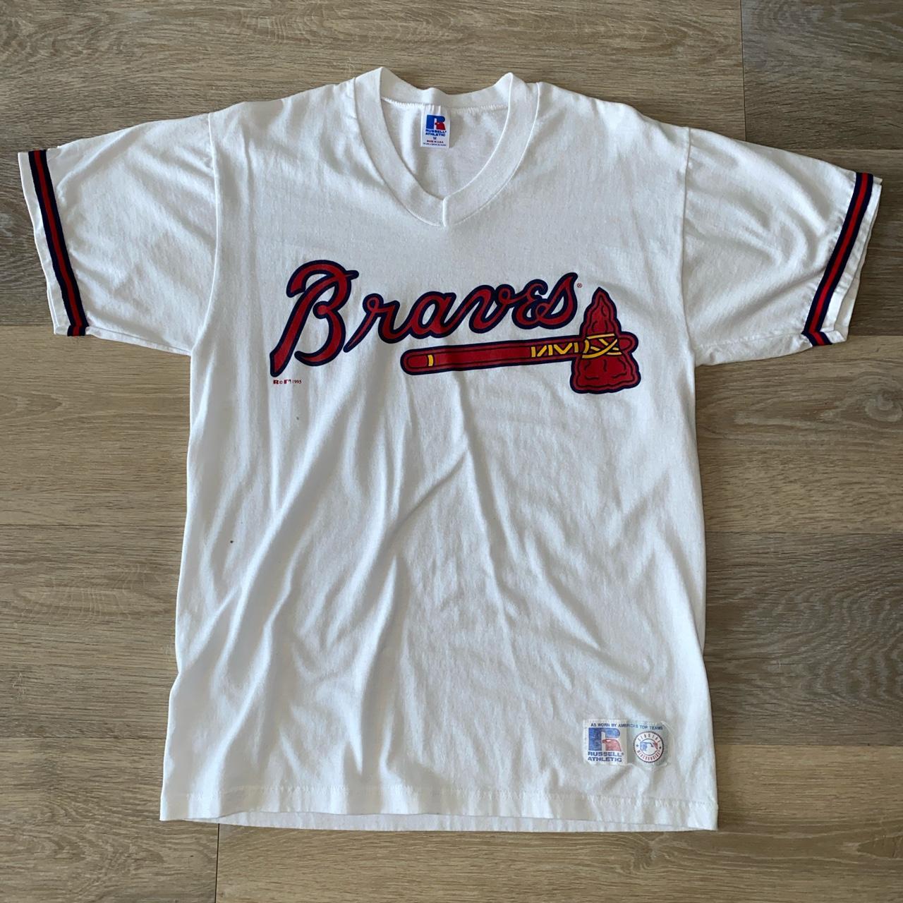 Vintage 90s Atlanta Braves Jersey Russell Athletic - Depop