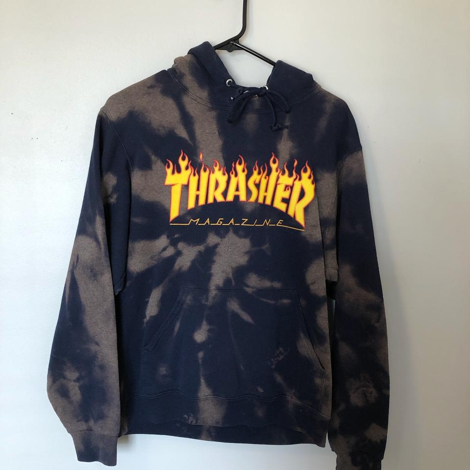 navy blue bleached thrasher hoodie 9 10 condition no Depop