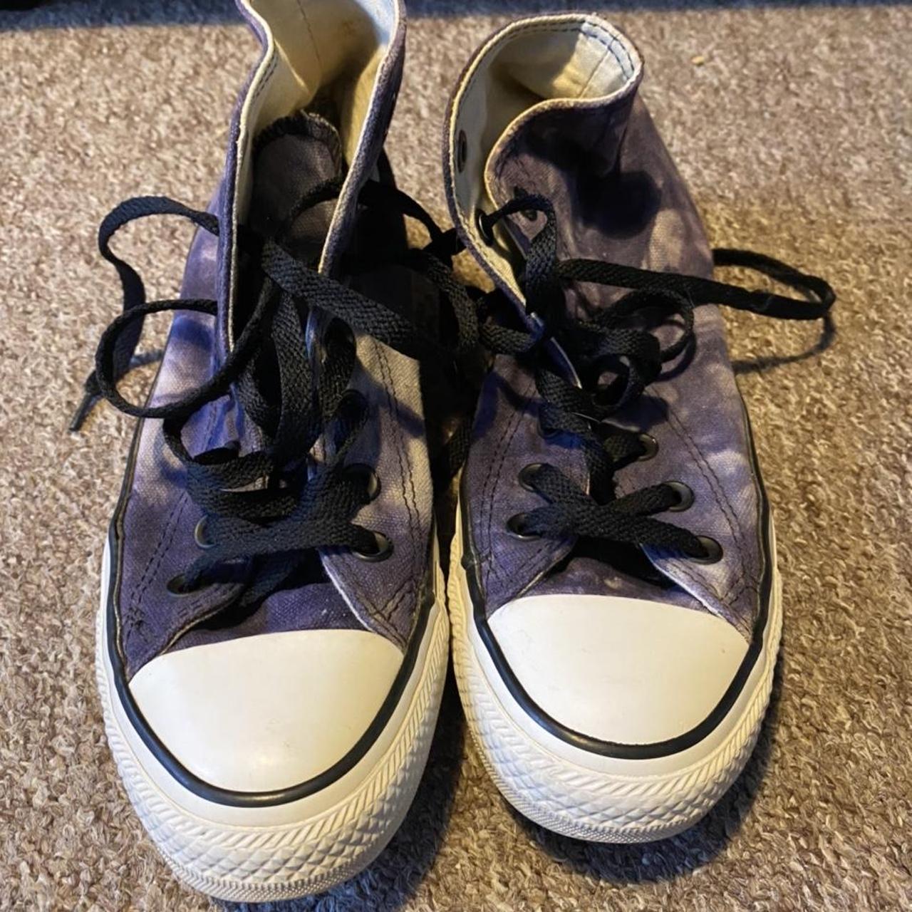 purple and black tie-dye converse, good condition... - Depop