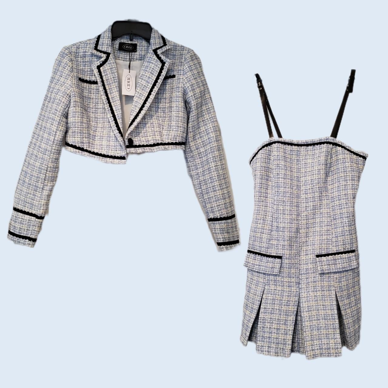 Cider Tweed Lady Blue Mini Dress & Blazer Set Faux... Depop