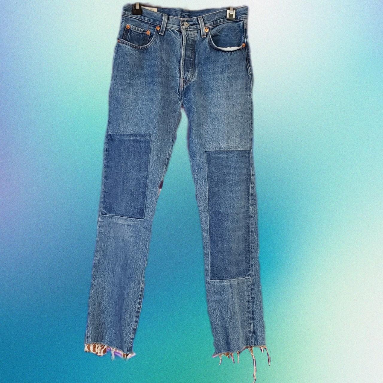 Levi's 501 Patchwork Button-fly Straight leg Jeans... - Depop