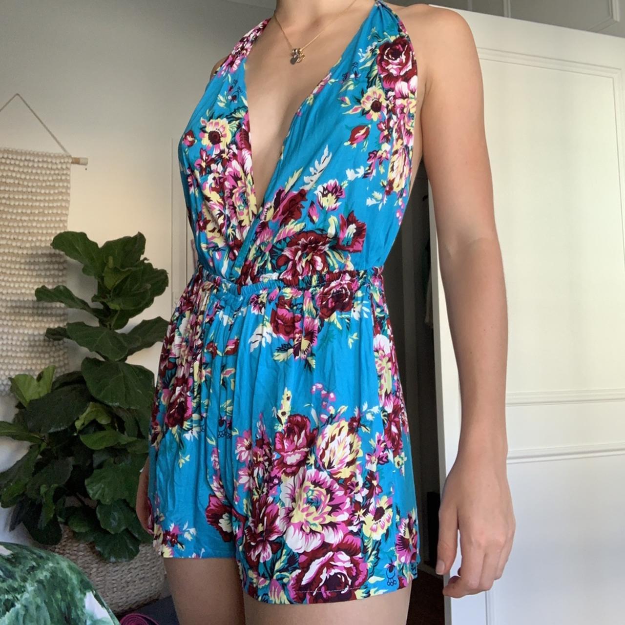 Tie up back floral fashion romper dress