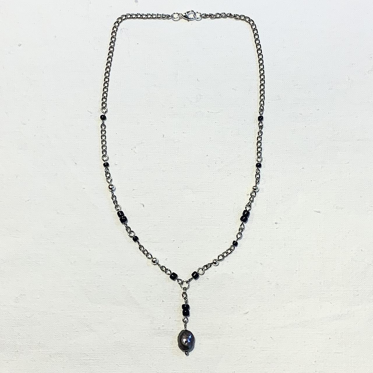 DAINTY ROSARY CHAIN INSPIRED BLACK PEARL NECKLACE -... - Depop