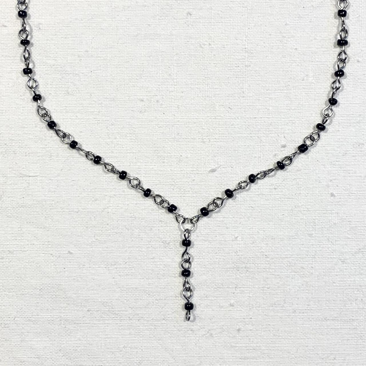 Rosary Chain Inspired Black Bead Necklace, Tarnish - Depop