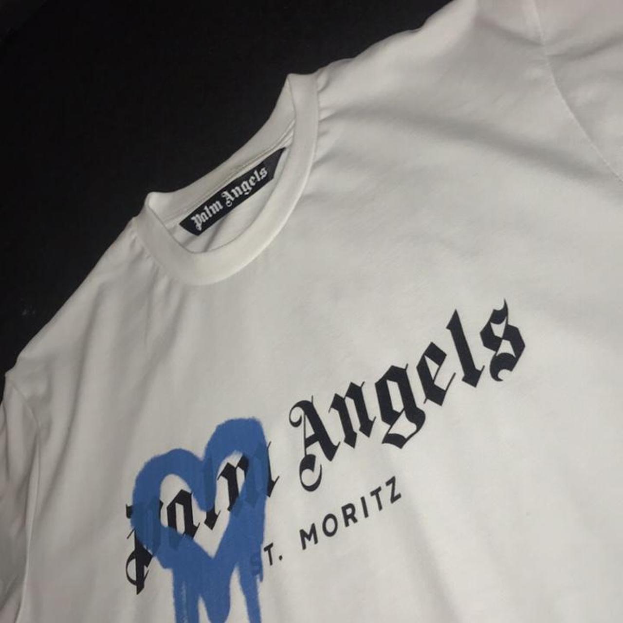 Palm Angels Men's White and Blue T-shirt | Depop