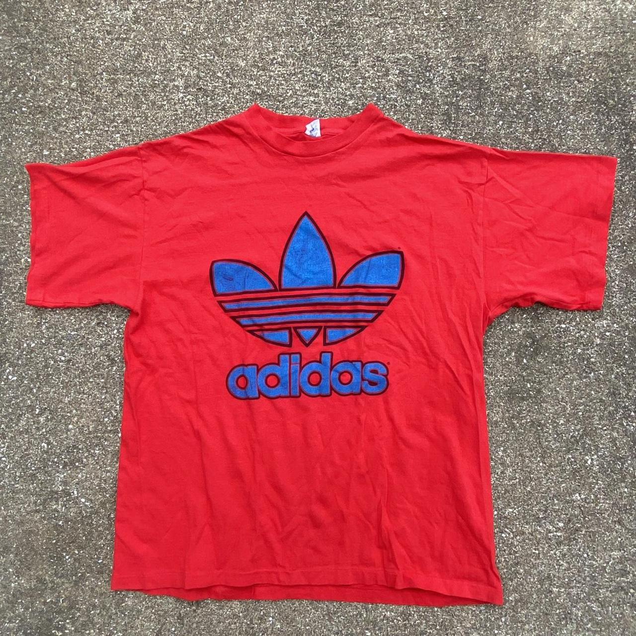 Adidas Men's Red and Blue T-shirt | Depop