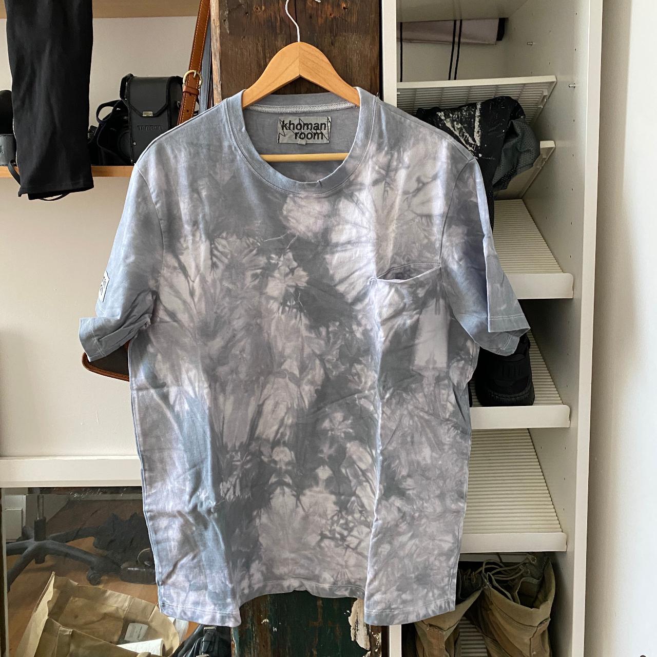 Khoman Room. Blue Tie Dye T Shirt with Hidden chest Depop