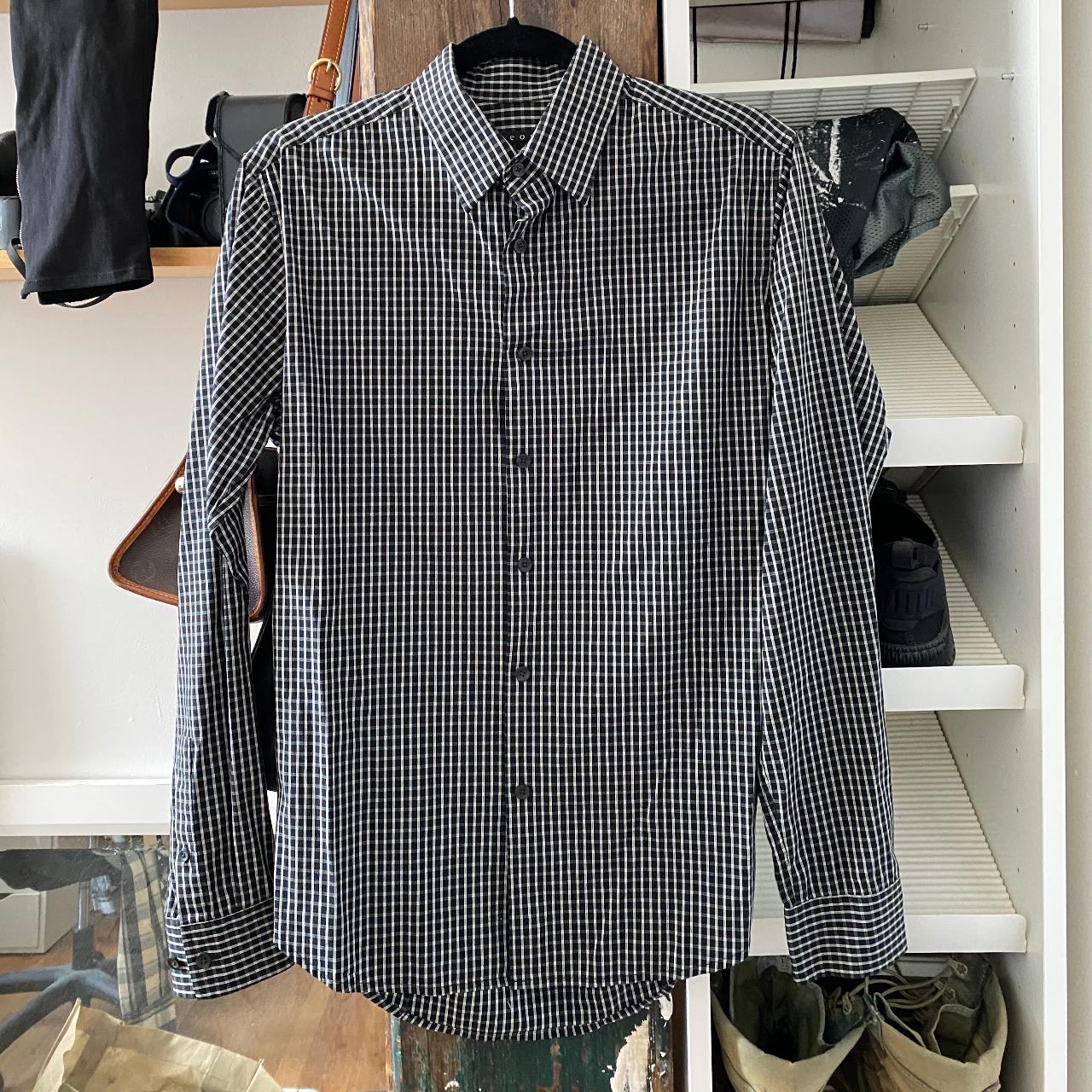 Theory Checkered Black Button Down Shirt sz... - Depop